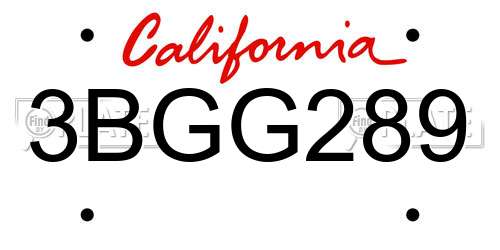 3BGG289 California License Plate