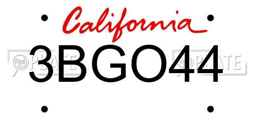 3BGO44 California License Plate