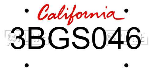 3BGS046 California License Plate