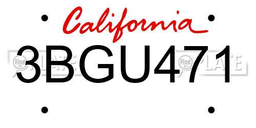 3BGU471 California License Plate