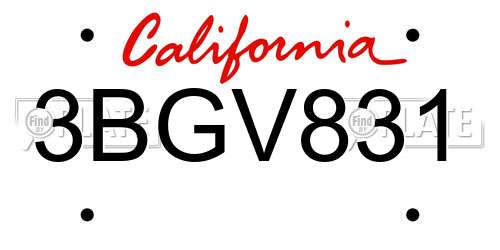 3BGV831 California License Plate