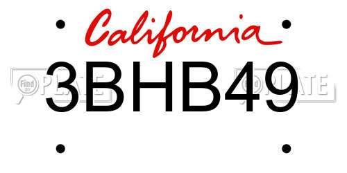 3BHB49 California License Plate