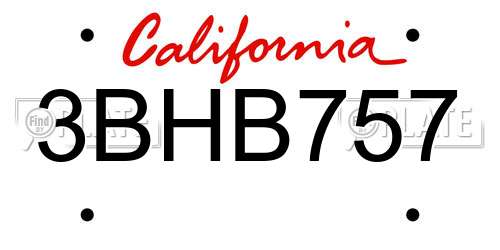 3BHB757 California License Plate