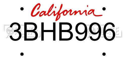 3BHB996 California License Plate