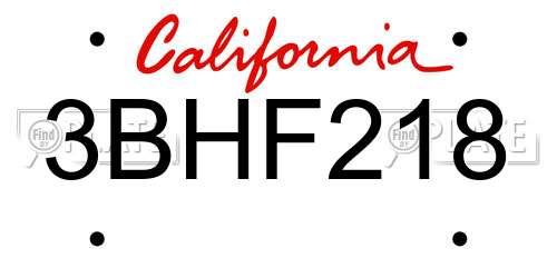 3BHF218 California License Plate