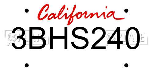 3BHS240 California License Plate