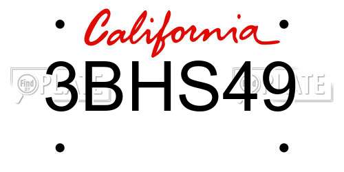 3BHS49 California License Plate