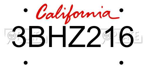 3BHZ216 California License Plate