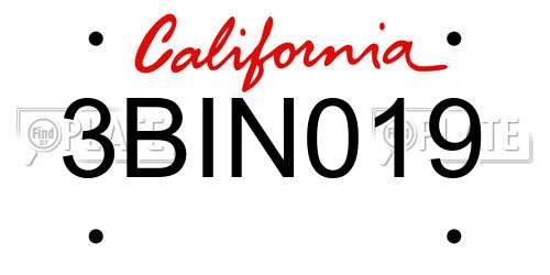 3BIN019 California License Plate