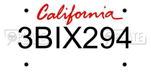3BIX294 California License Plate