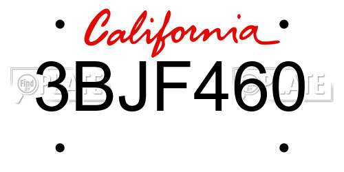 3BJF460 California License Plate