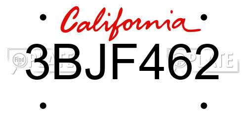 3BJF462 California License Plate