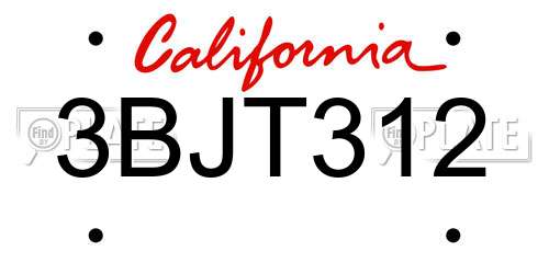 3BJT312 California License Plate