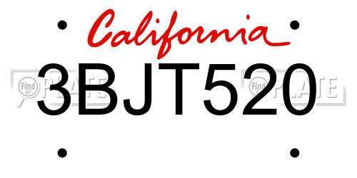 3BJT520 California License Plate