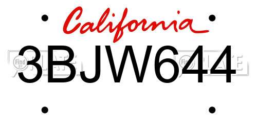 3BJW644 California License Plate