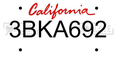 3BKA692 California License Plate