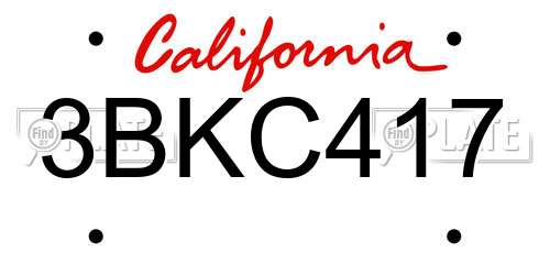 3BKC417 California License Plate