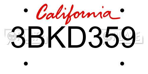 3BKD359 California License Plate
