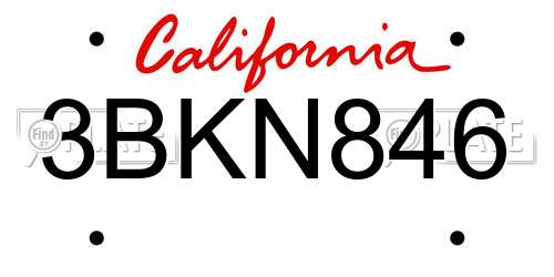 3BKN846 California License Plate