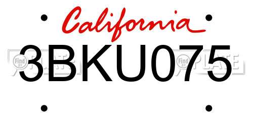 3BKU075 California License Plate
