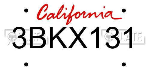 3BKX131 California License Plate