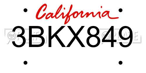 3BKX849 California License Plate