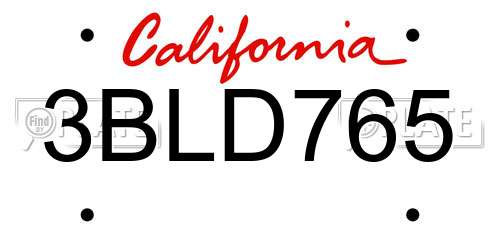 3BLD765 California License Plate