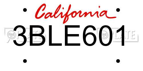 3BLE601 California License Plate