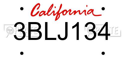 3BLJ134 California License Plate