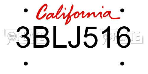 3BLJ516 California License Plate