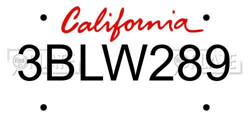 3BLW289 California License Plate