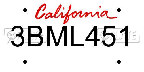 3BML451 California License Plate