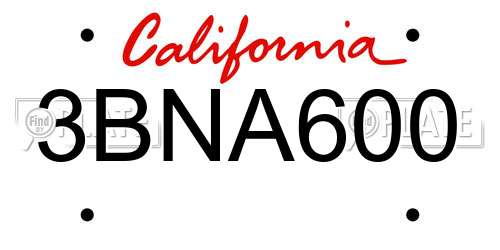 3BNA600 California License Plate