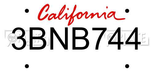 3BNB744 California License Plate