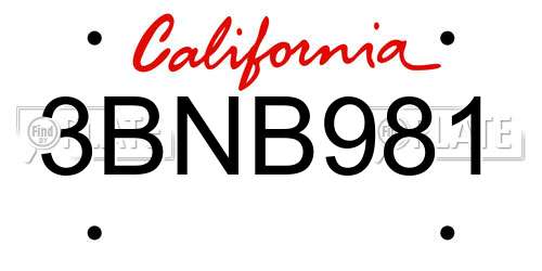 3BNB981 California License Plate