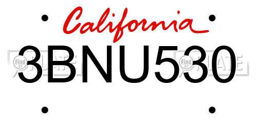3BNU530 California License Plate