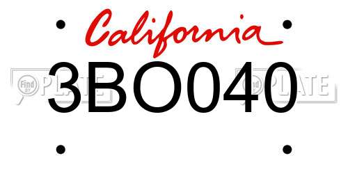 3BO040 California License Plate
