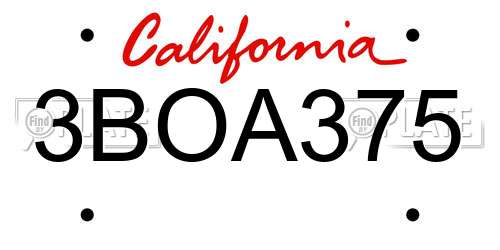 3BOA375 California License Plate