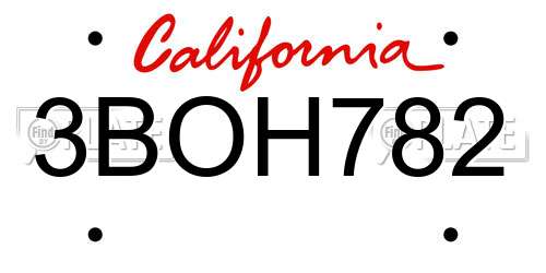 3BOH782 California License Plate
