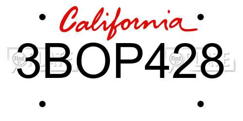 3BOP428 California License Plate