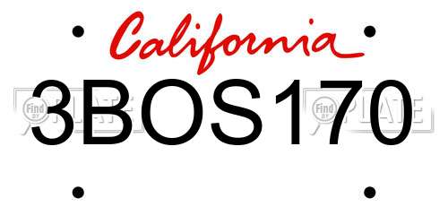 3BOS170 California License Plate
