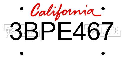 3BPE467 California License Plate