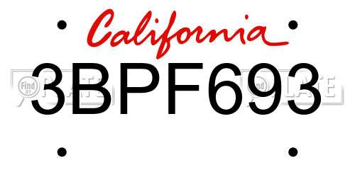 3BPF693 California License Plate