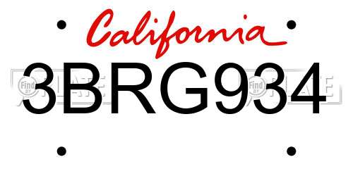 3BRG934 California License Plate