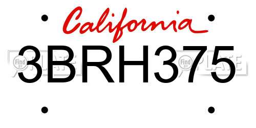 3BRH375 California License Plate