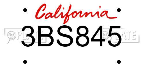 3BS845 California License Plate