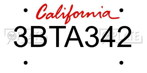 3BTA342 California License Plate