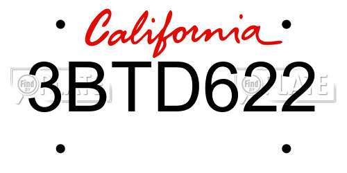 3BTD622 California License Plate