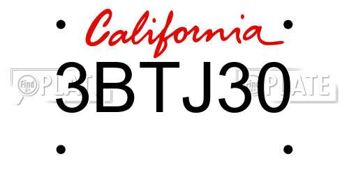 3BTJ30 California License Plate