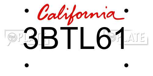 3BTL61 California License Plate